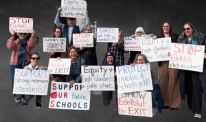 People holding signs.