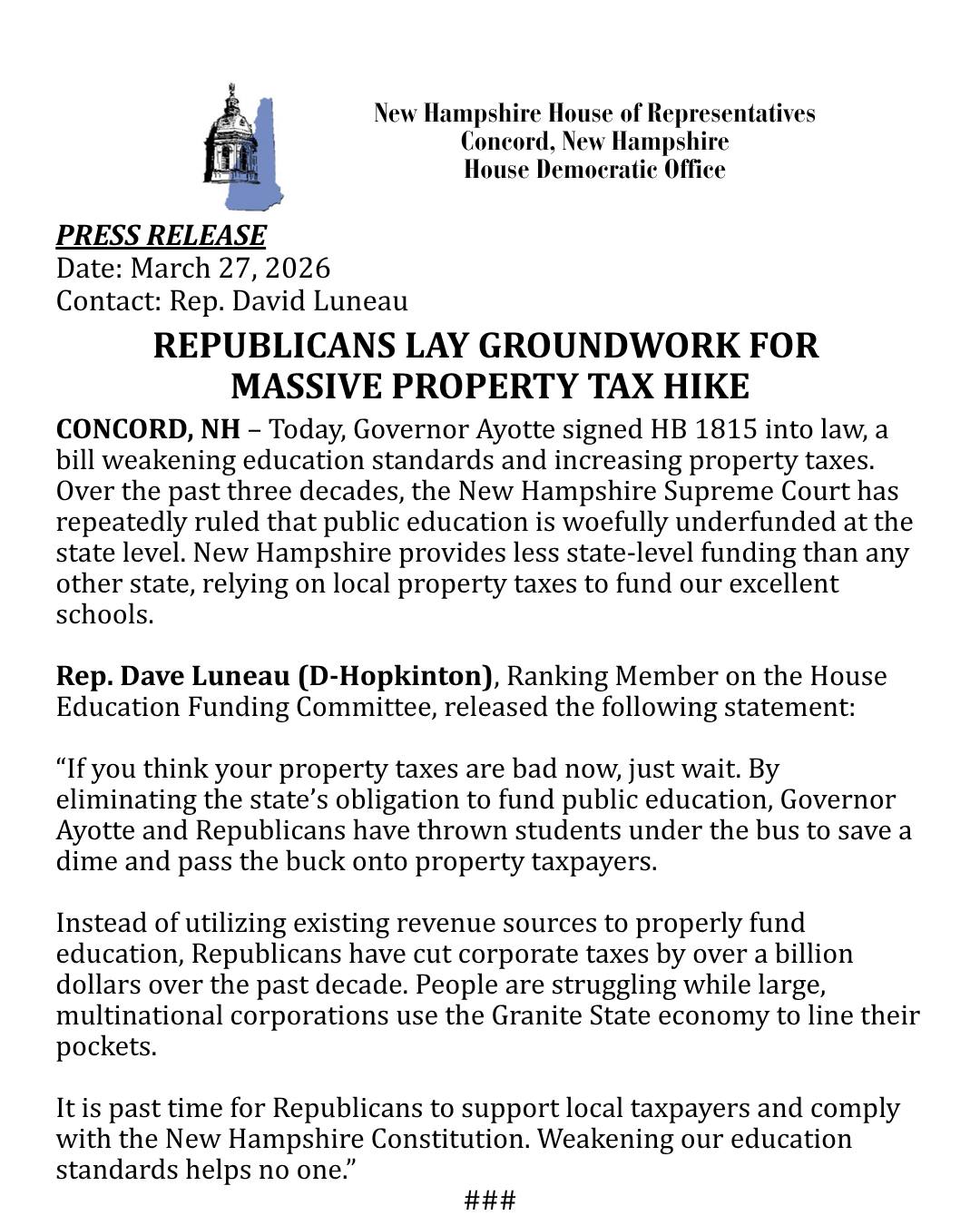 GOP Education Bills Increase Property Taxes