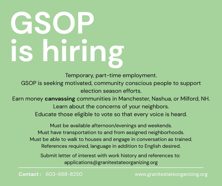Granite State Organizing Project PAID Canvassing Opportunity
